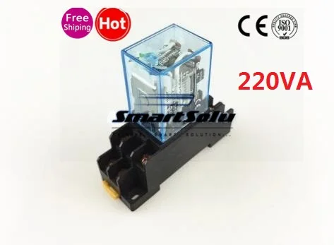 

10 sets/Lot Power Relay LY2NJ 220V AC Coil Miniature Relay DPDT 8 Pins 10A 240VAC LY2 HH62P LY2 JQX-13F With PTF08A Socket Base