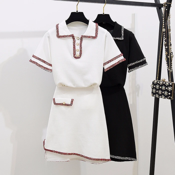 

Actual Fashion Knitted Dress Girl Summer Pearl Button Small Lapel Irregular Half-skirt