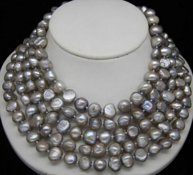 

Hot sell -Excellence 9-10mm Gray baroque pearl Necklace 72" -Bridal jewelry free shipping