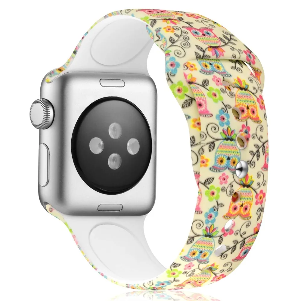 Ленты с цветами для Apple Watch 38 мм 40 мм 42 мм 44 мм, леопардовые силиконовые Печатные Сменные браслеты для iWatch серии 5 4 3 2