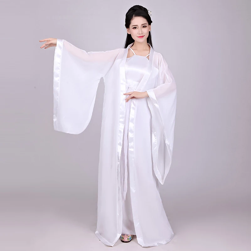 Белый Hanfu Китайский древний Белый с длинным рукавом костюмы женские династии Хань юбка для женщин сценические одежда для косплея BL1205