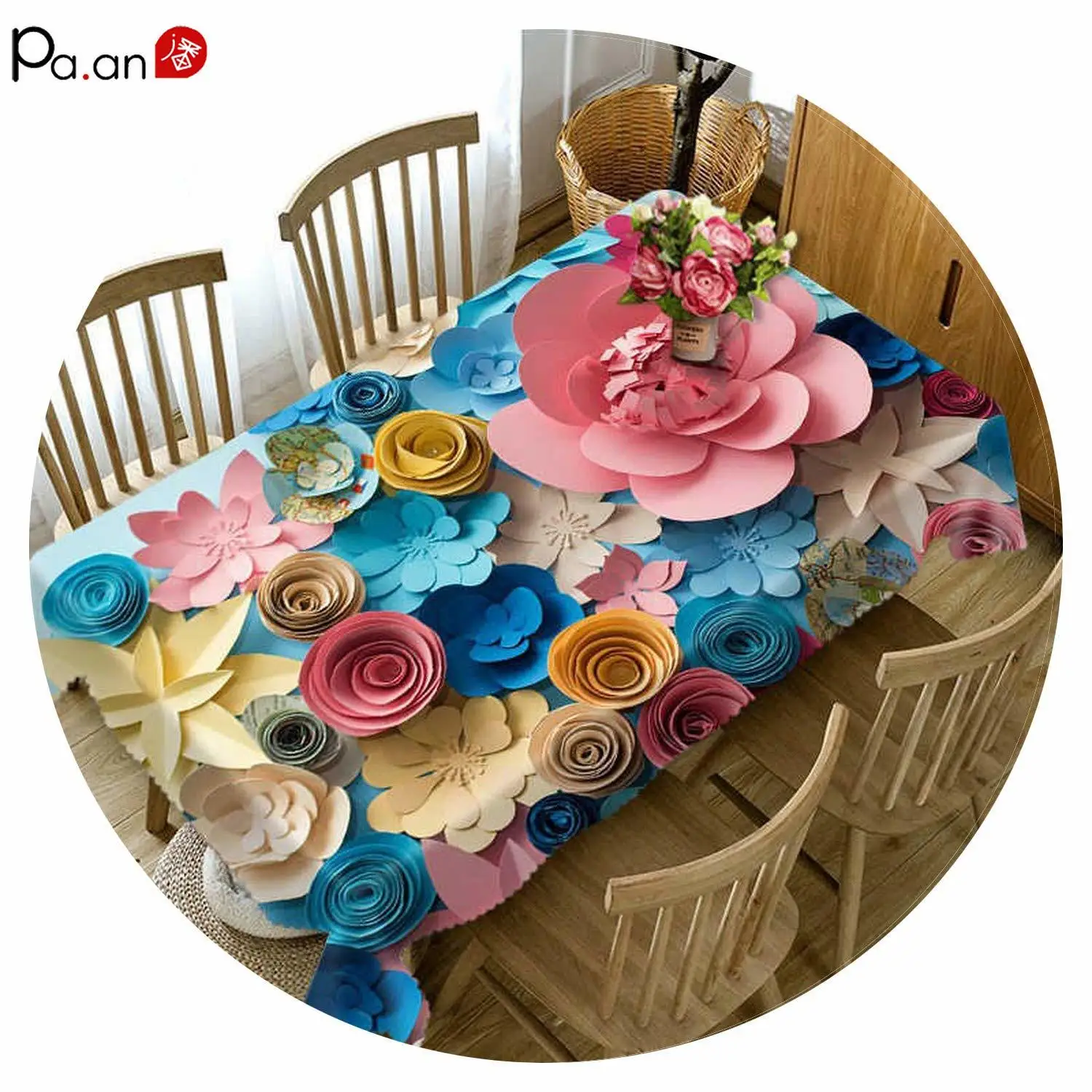 

High Density Fabric Tablecloth 3D Rose Lace Tablecloth Floral Table Cover Round Table Cloth for Christmas Wedding Decoration