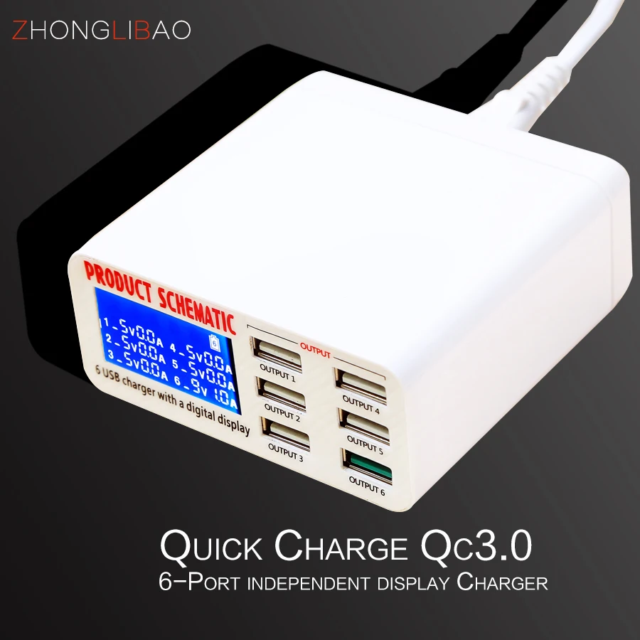 

Quick Charge 3.0 USB Charger HUB lcd Display Fast Charging Power Adapter Socket Wall Charger Mobile Smart Phone Tablet Charger