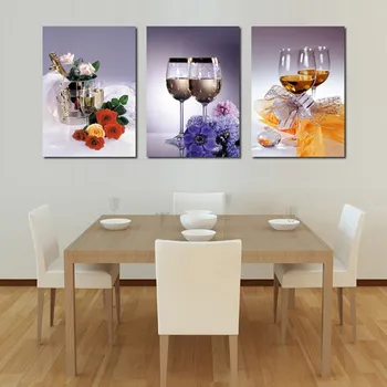 

Quadros De Parede Cuadros Canvas Painting 3 Panel Canvas Art Home Decoration Wall Dinning Room Set Wine Glasses Painting Kitchen