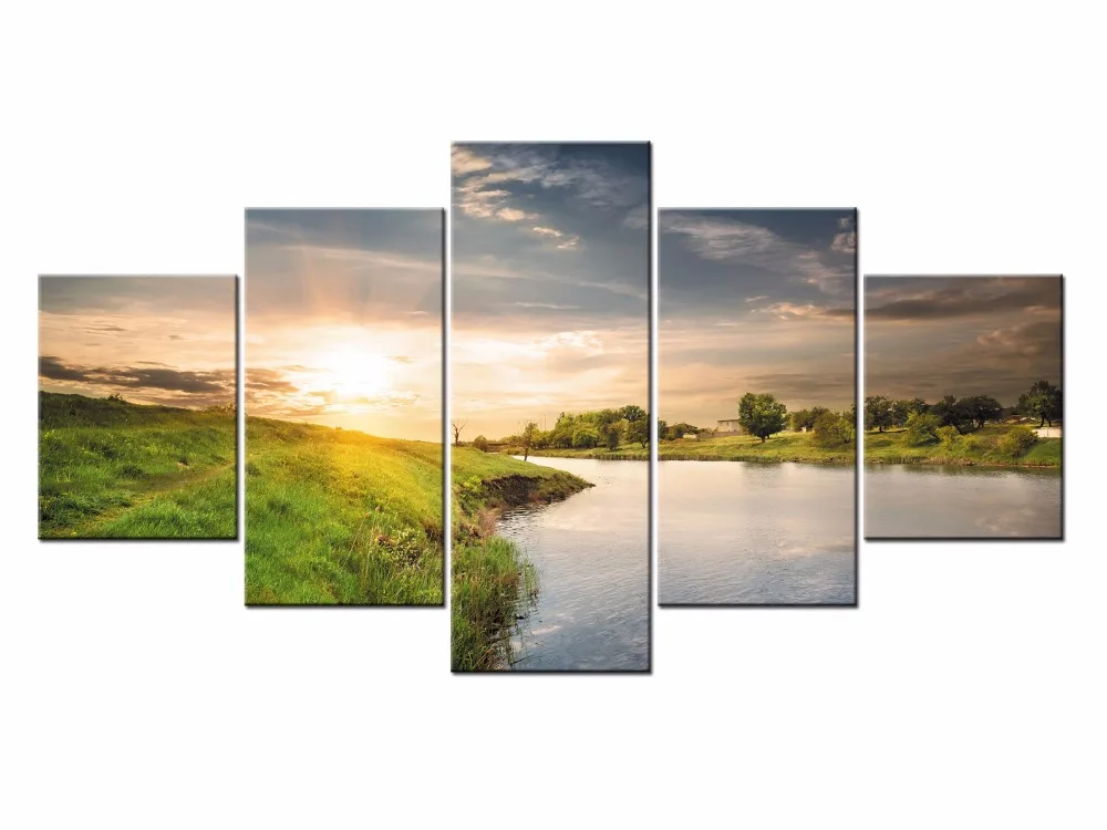 

Latest Wall Decor 5 Panel Modern Wall Art Home Decoration Painting Canvas Prints Pictures Beautiful landscape Framed/J020-A001