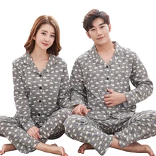 Пара одежда для сна с длинными рукавами lover повседневные хлопковые пижамы комплект обувь для мужчин и женщин, пижама, спортивный костюм