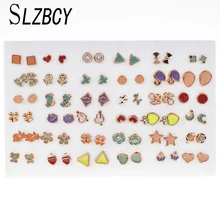 Женские маленькие серьги в форме цветка и звезды, набор, смешанный стиль, геометрические серьги-гвоздики для девочек, детские ювелирные изделия на день рождения, подарок, 36 пар/лот