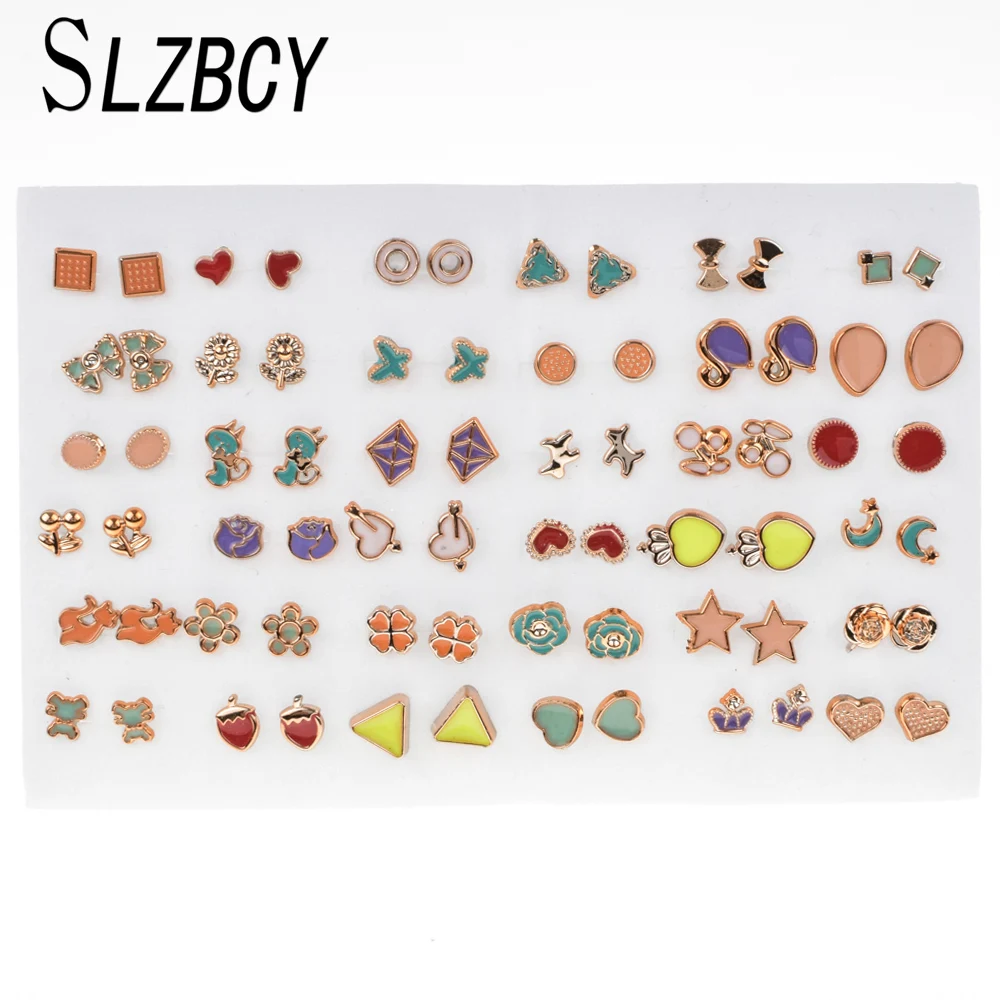 

Women Flower Star Small Earrings Set Mix Style Geometric Stud Earring For Girl Child Birthday Party Jewelry Gift 36 pairs/lot