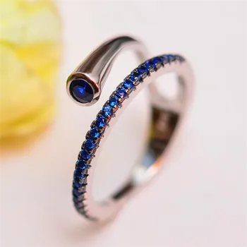 

Cute Female Small Blue Stone Ring 100% Real 925 Sterling Silver Engagement Ring Vintage Wedding Rings For Women