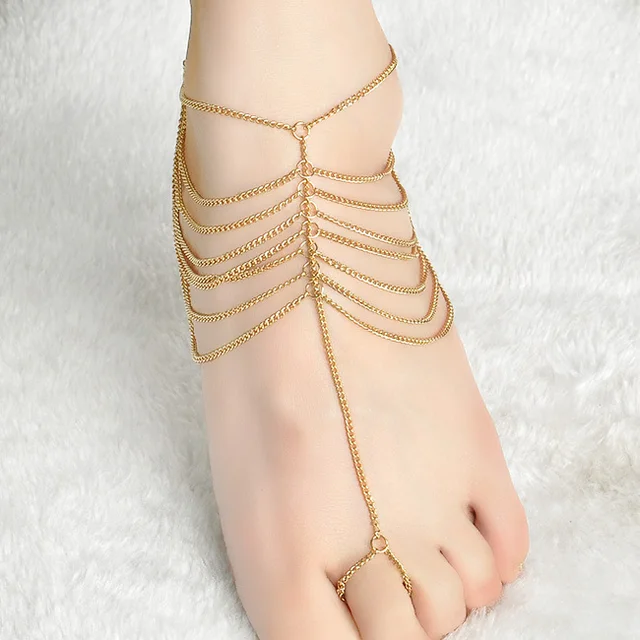 2015 New Fashion Beach Foot Multi Ring Chain Link Foot Jewelry Alloy