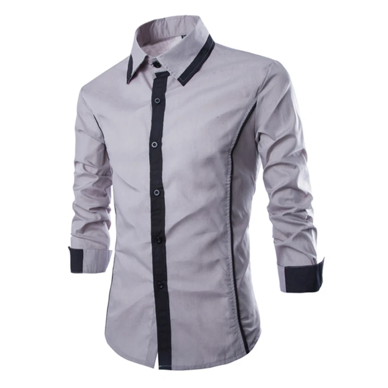 Drop shipping color patchwork style fashion young men's shirts full
