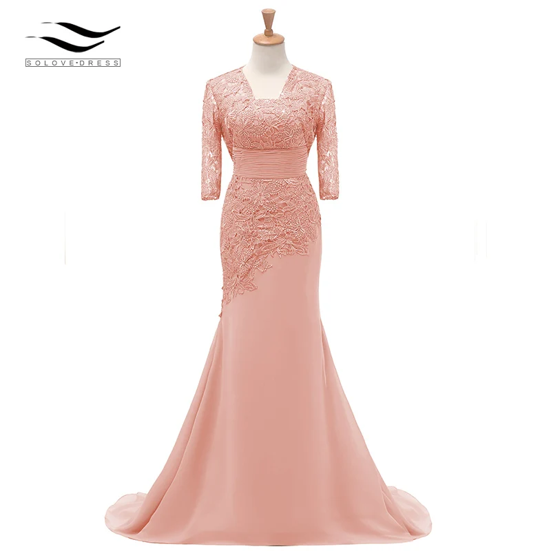 Blush Платье с короткими рукавами, 1/2, кружевное торжественное платье, платье для матери невесты, короткий жакет, наряд для свадебной вечеринки, vestido de festa SLD-M002 - Цвет: Blush