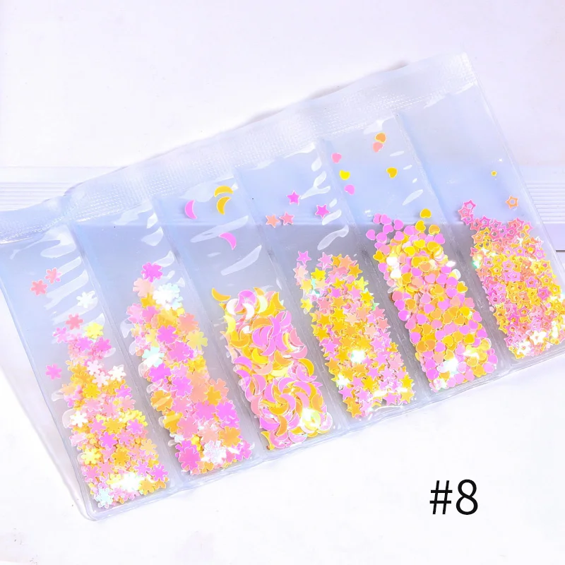 6 Patterns/Bag Holographic Glitter Shining Nail Sequins Mixed Size Crystal Clear AB Non Hotfix Flatback Rhinestones For Nail