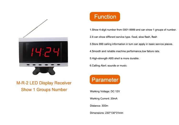 Mindewin электронный дисплей номера Беспроводная система вызова приемник светодиодный звонок Система управления очередью зуммер