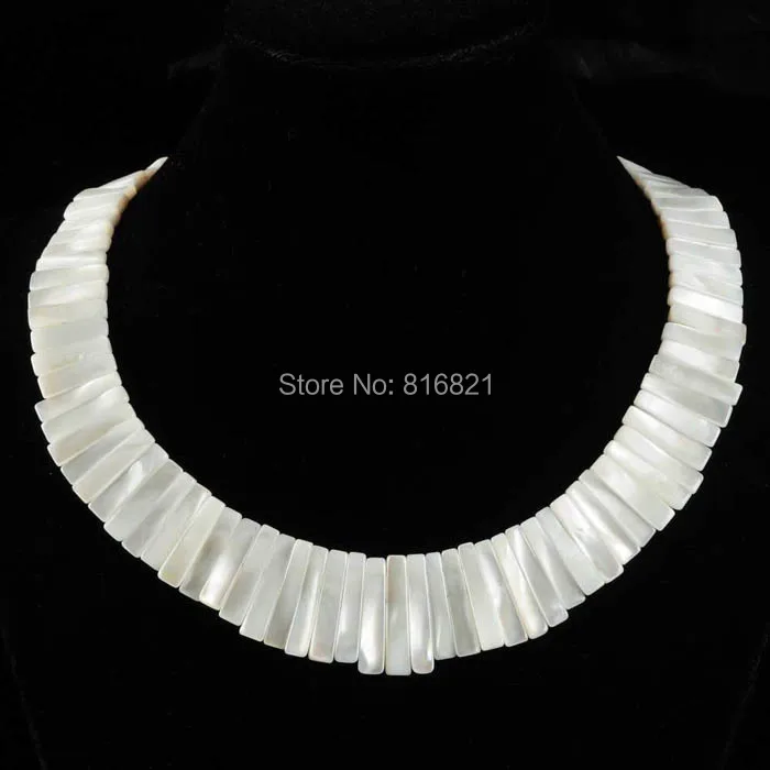 

1x White Natural Mother of Pearl MOP Shell Pendant beaded Choker Necklace 18" Women Jewelry