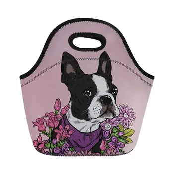 

ThiKin Kawaii Boston Terrier Print Lunchbag Picnic Food Bag for Women Tide Kids Insulated Cooler Lunch Bag Food Bags