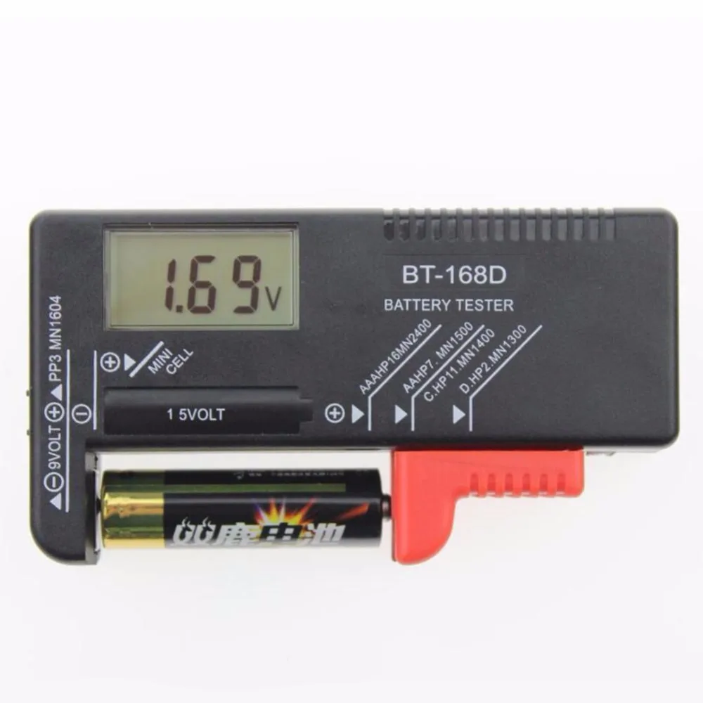 

BT-168D Digital Battery Capacitance Diagnostic Tool Battery Tester LCD Display Check AAA AA Button Cell Universal Tester