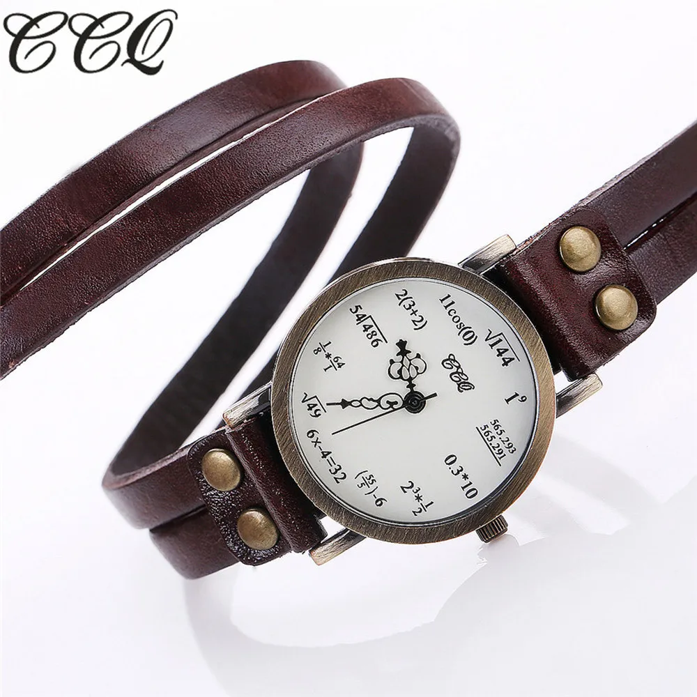 CCQ модные Женские часы-браслет из тонкой кожи, кварцевые часы с намоткой, очаровательные Женские часы с большим циферблатом, часы Wd3
