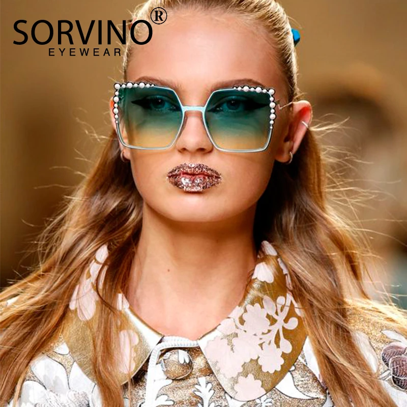 

SORVINO Oversized Pink Rhinestone Square Sunglasses 2018 Women Brand Designer Retro Lady Sun Glasses Luxury Fashion Shades SVN42