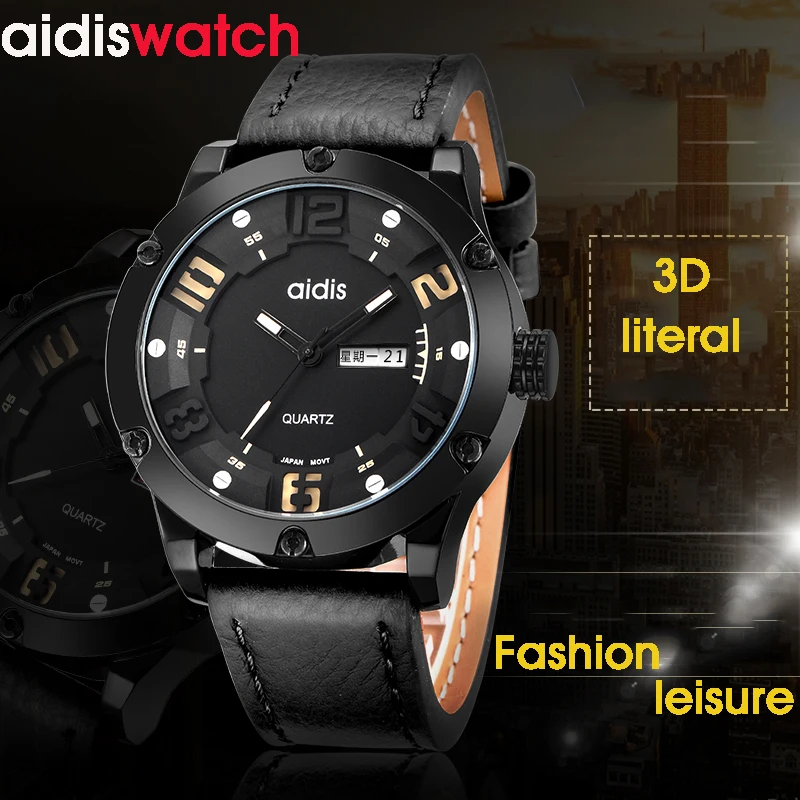 addies top fashion men business quartz leather band watch luxury waterproof wristwatch relogio masculino montre homme 
