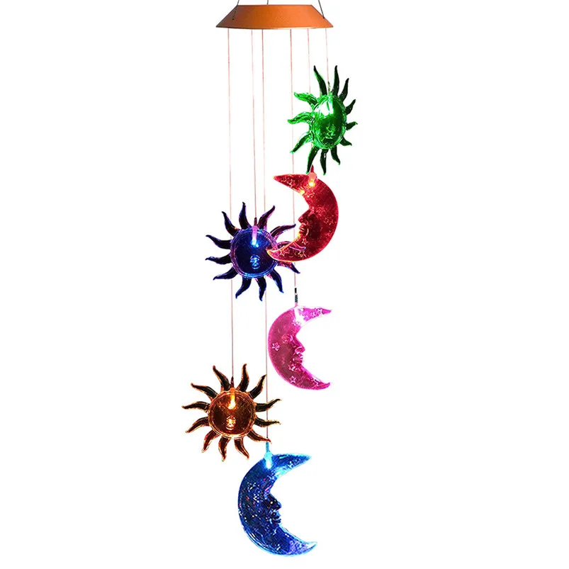 Solar Powered Garland Light Wind Chime Light LED Home Garden Hanging Spinner Lamp Decor Sun Moon Luces Led Decoracion 40JUL172