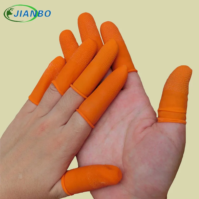 

300pcs Latex Finger Golves Orange Antiskid Rubber Finger Glove Counting Nail Covers Protectors Cots Antistatic Fingertip Guards