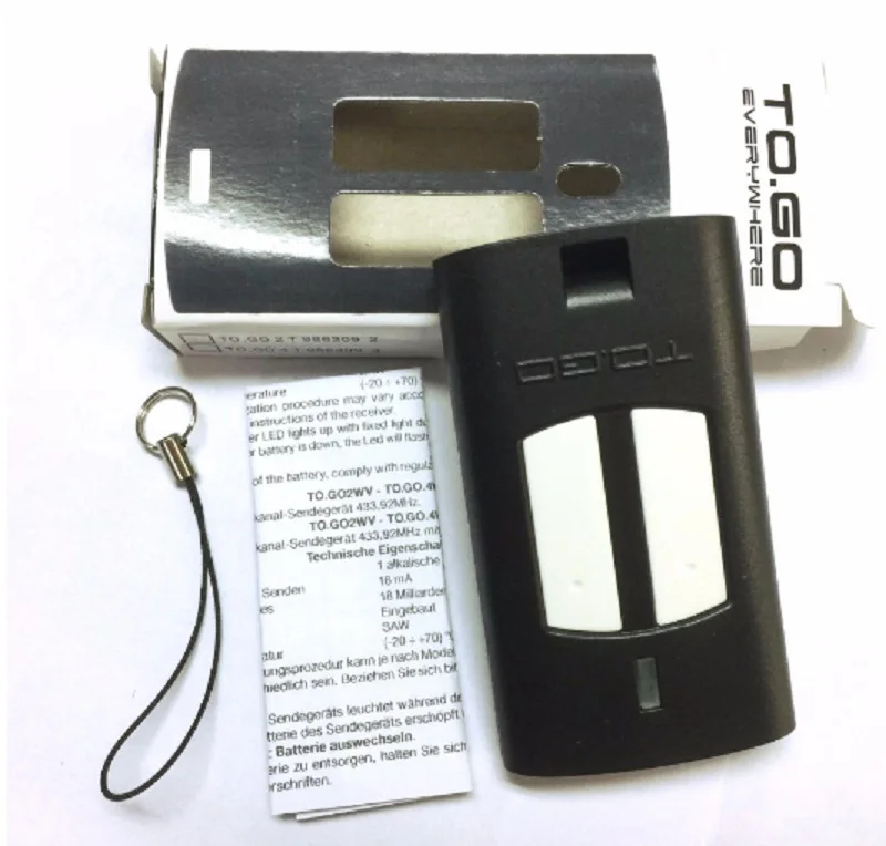 

100pcs BENINCA TO.GO2WV garage door remote opener 433,92Mhz rolling code transmitter free shipping
