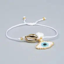 Shinus 10 шт./партия, браслет со сглаза Miyuki, женские золотые ювелирные изделия из раковин турецкий глаз браслет из натуральной кожи