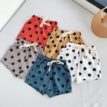 Модные штаны для девочек Детская летняя одежда детские штаны для маленьких девочек, шорты Дешевые Пляжные штаны в горошек для мальчиков ростом 90-130 см