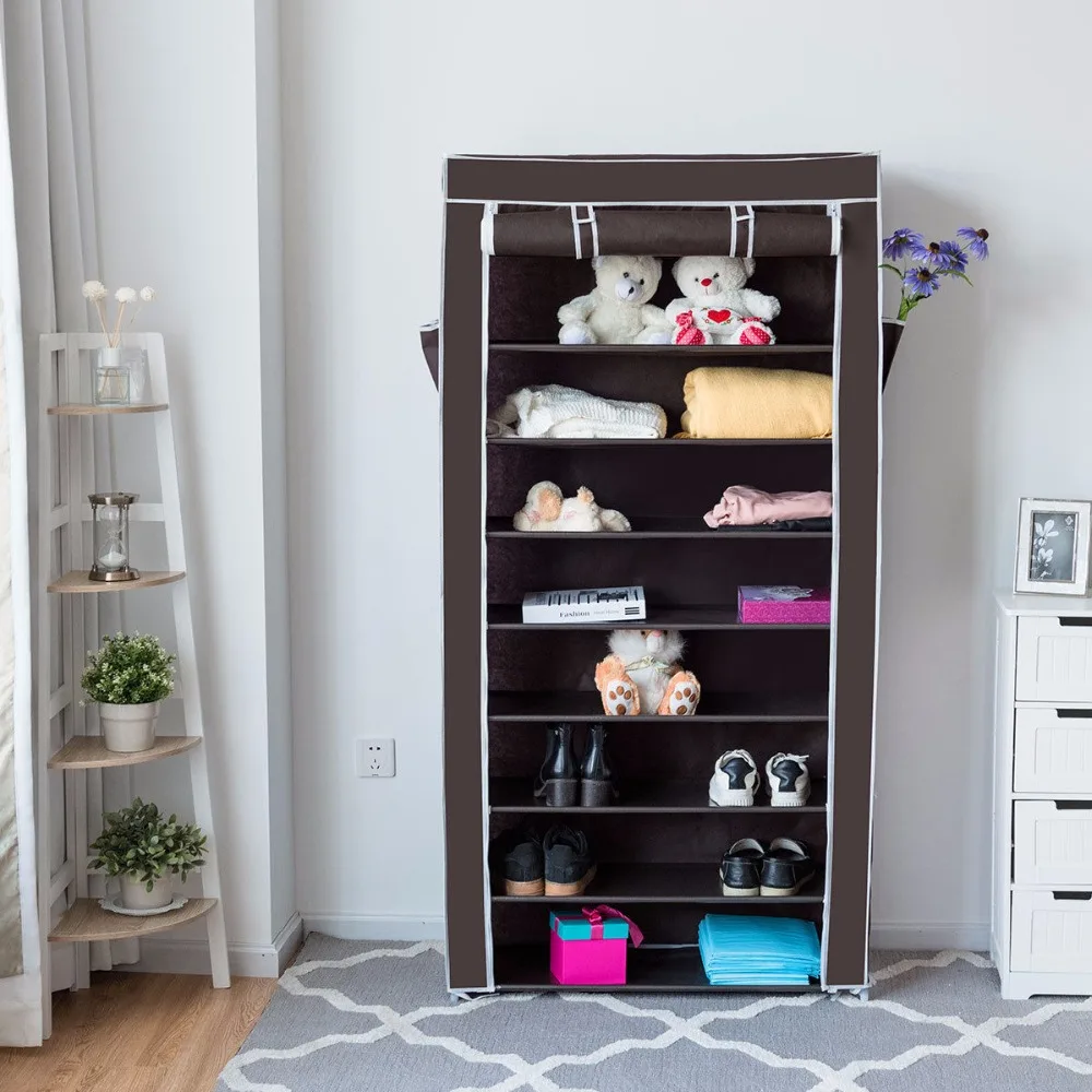 Giantex 10 Tier Shoe Tower Rack With Fabric Cover 27 Pair Shoes Cabinet Home Space Saving Organizer HW57332
