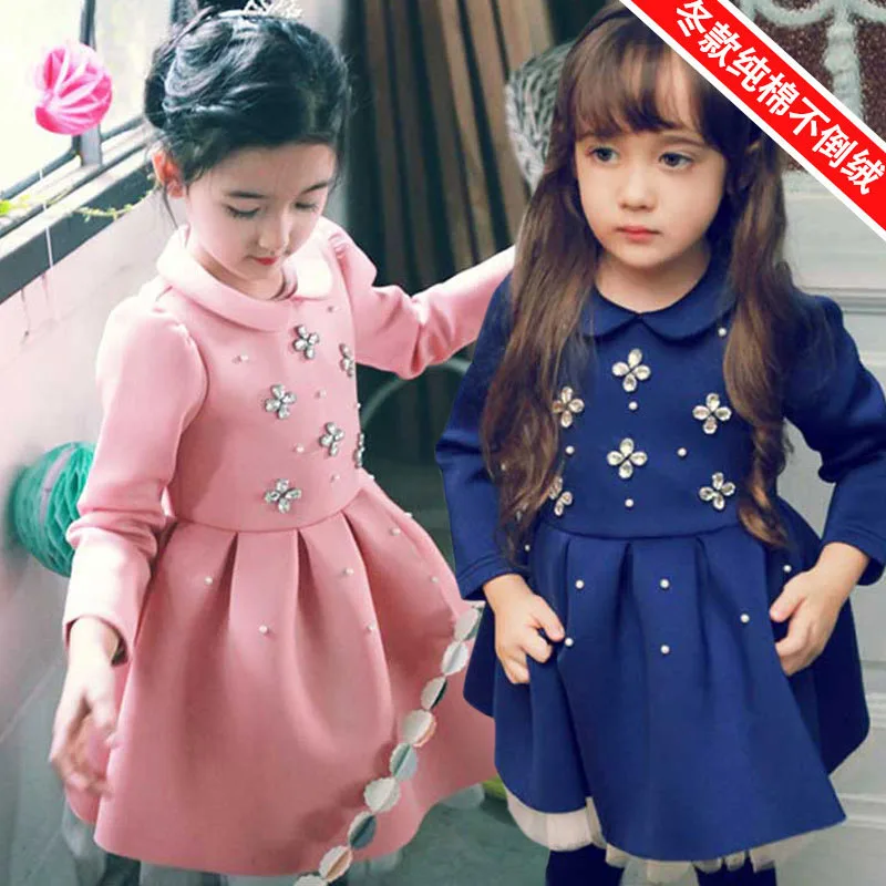 

Fashion Long Sleeve Girl Princess Dress Winter Baby Girl Party Tutu Dresss Cotton Thick Velvet Vetement Fille Dress