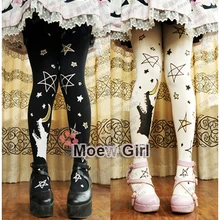 Kawaii женские Волк Луна звезды Лолита колготки для новорождённых милые резиновые печати 120D хорошее качество