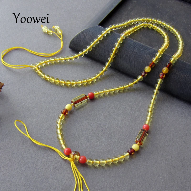 

Yoowei Baltic Amber Necklace Handmade Strand Natural Jewlery Precious Stone Adjustable Women Necklace Small Amber Beads for Gift