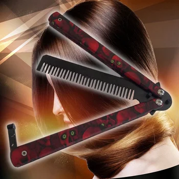 

Hairdresser Stainless Steel Butterfly Training Combs Vintage Skeleton Folding Knife Practice Hair Brushes Salon Tools