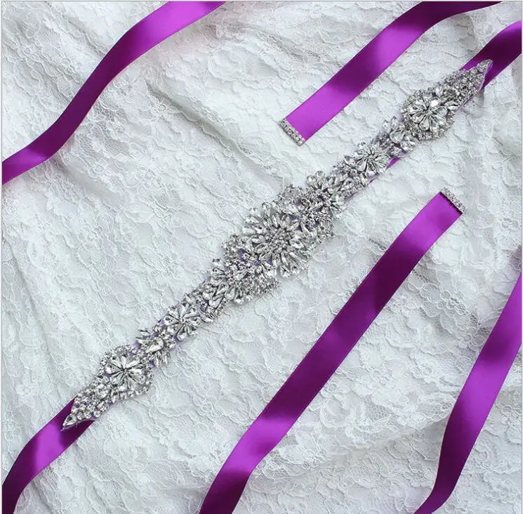Лидер продаж, партиями по Блестящий CZ алмаз тонкие свадебные пояса(могут быть сделаны многоцветное) E985 - Цвет: Фиолетовый
