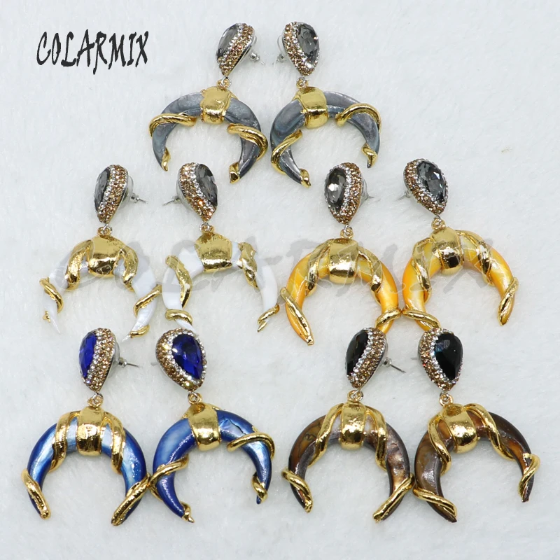 

5 pairs Horn earrings crescent earrings wire plated dangle earrings mix colors wholesale jewelry earrings gift for women 4654