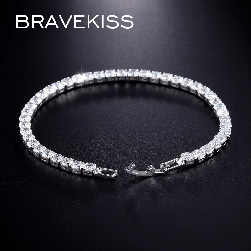 BRAVEKISS 5 اللون Fashioh الفاخرة كريستال سوار للتنس الزركون الخرز سوار الإسورة سلاسل حبلا أساور للنساء BUB0097
