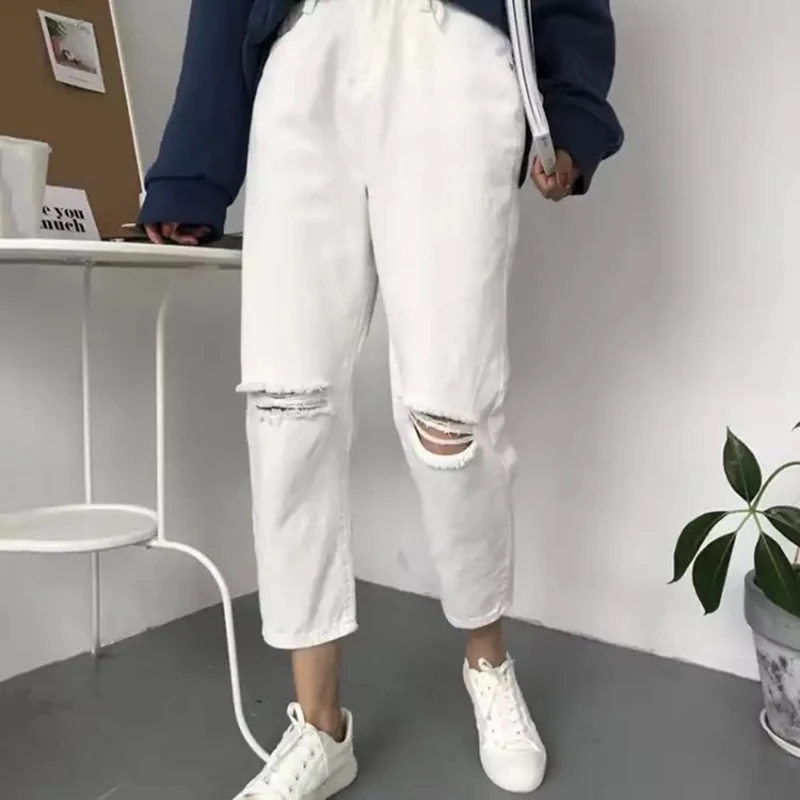 Jeans Women Spring Summer Trendy Simple Korean Style All-match Solid Hole Soft High Waist Streetwear Womens Trousers Chic Casual Jeans Women Spring Summer Trendy Simple Korean Style All-match Solid Hole Soft High Waist Streetwear Womens Trousers Chic Casual