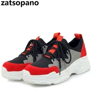 

Suede Leather Mesh Women's Platform Sneakers 2019 Fashion Women Pink Black Dad Shoes Woman Casual Chunky Footwear Size 29-46