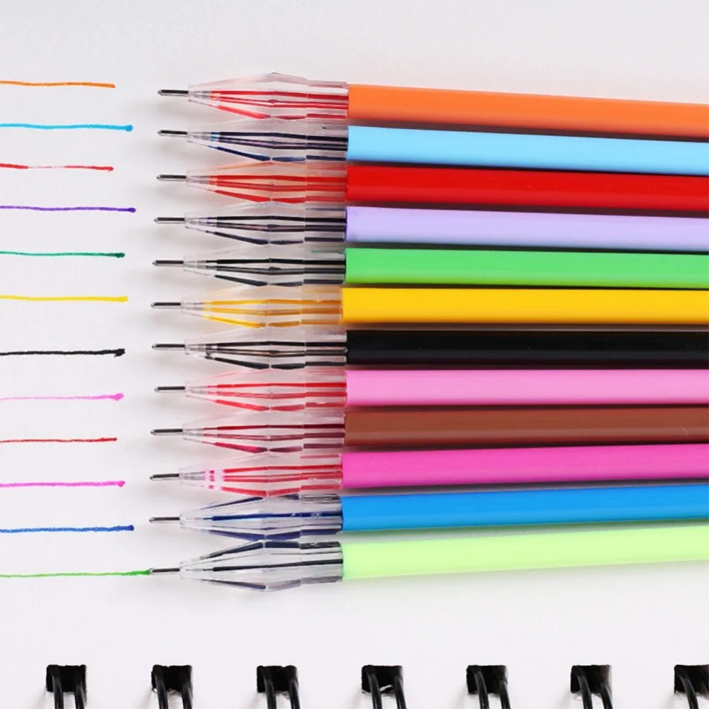 12Pcs Diamond Gel Pen School Supplies Draw Colored Pens Student Colorful Refill 