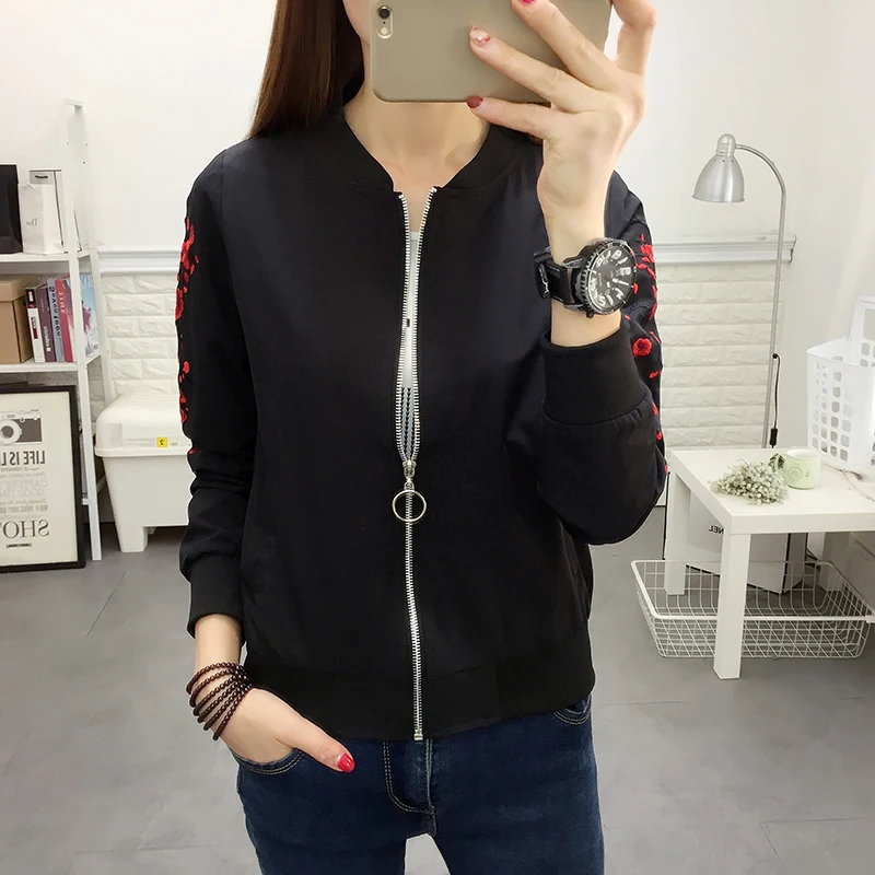

plus size Spring Autumn Embroidery Women Lady Thin Jackets Fashion Basic Bomber Jacket Long Sleeve Coat Casual veste femme