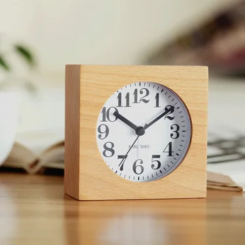 

1 PCS Wooden square alarm clock mute student character clock fashion decoration solid wood clock wooden clock LU707109