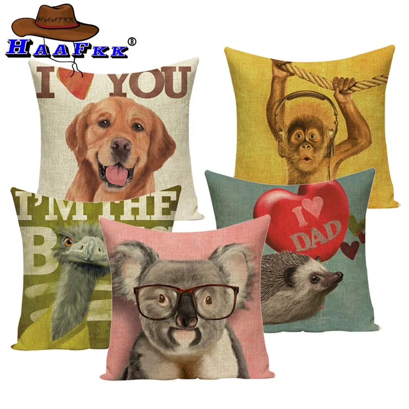 

Printing Decoration of Animal Cushion Cover Flax Cotton Home Art Decoration Pillow Cover Automotive Seat Back Pillow 45x45cm