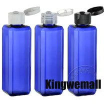 300 шт/партия 100 мл пластиковая Квадратная бутылка для шампуня с откидным колпачок косметическая упаковка синего цвета