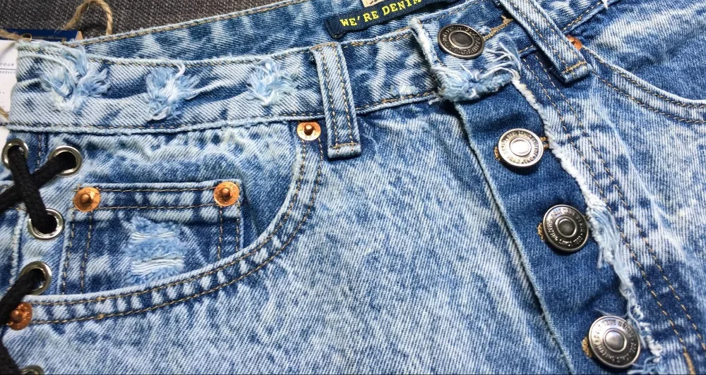 2017 Europe and the United States women's high waist open-style quilts Slim wear fringed snowflakes double banded ladies denim shorts (15)