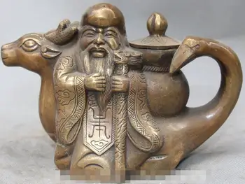 

7" Marked China Bronze Longevity Shouxing Kettle Teapot teakettle Flagon Statue