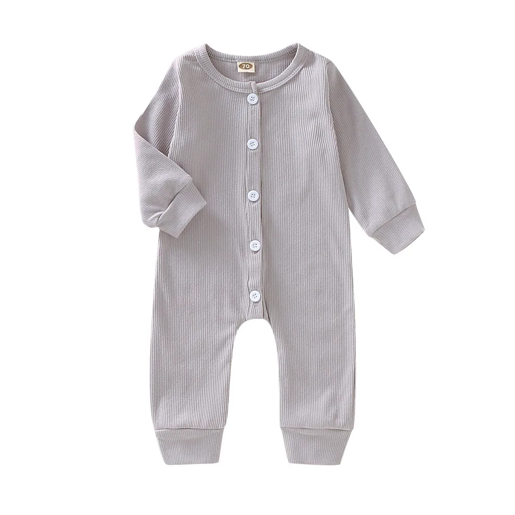 Newborn Infant Boys Baby Girl Clothing Long Sleeve Solid Romper Jumpsuit Christmas Costume Clothes Outfits MuqGew Coveralls - Цвет: Серый