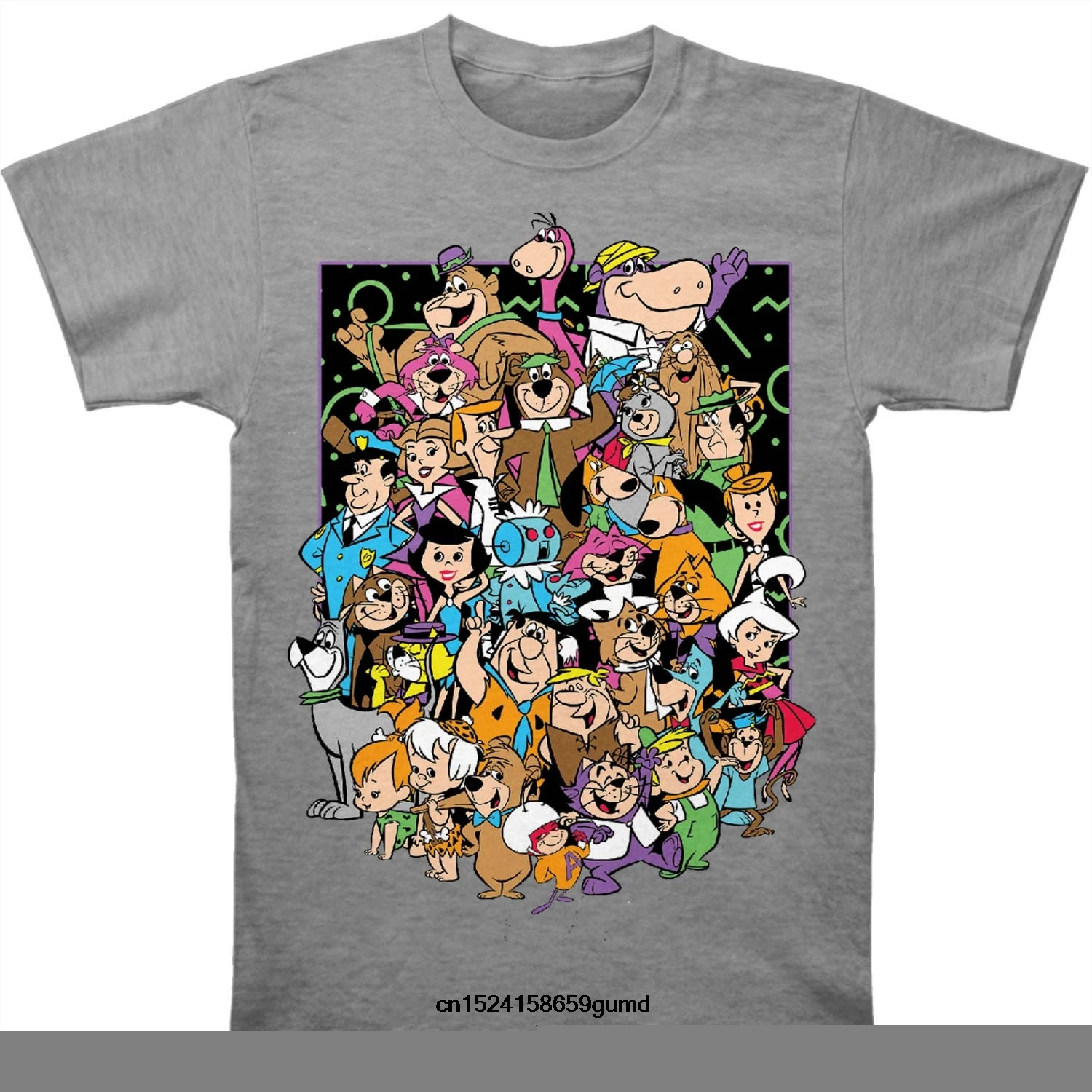 

Funny Men top tee shirt novelty tshirt Hanna Barbera Collage T-Shirt Custom Short Sleeve Hot Selling Men's Clothing