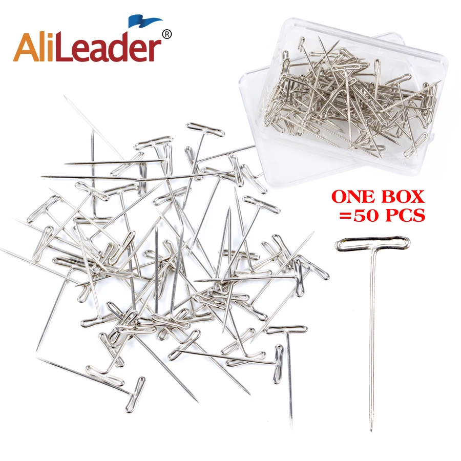 

50pcs/lot T Pin Type Needle For Wig Weaving Making Hair Extension Fix On Mannequin Canvas Block Head Hair Weaving Tools 38*14mm