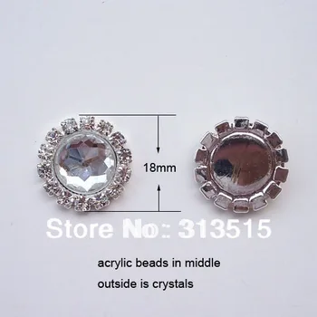 

(M0429) 18mm diameter round ornaments for wedding invitation card without loop,acrylic bead in middle, silver or gold plating